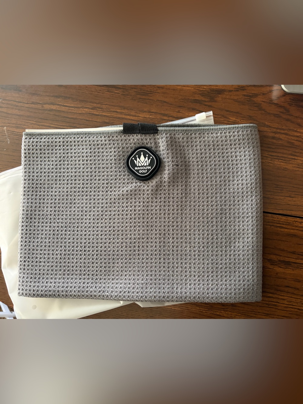 Grey Waffle Knit Golf Towel with Clip